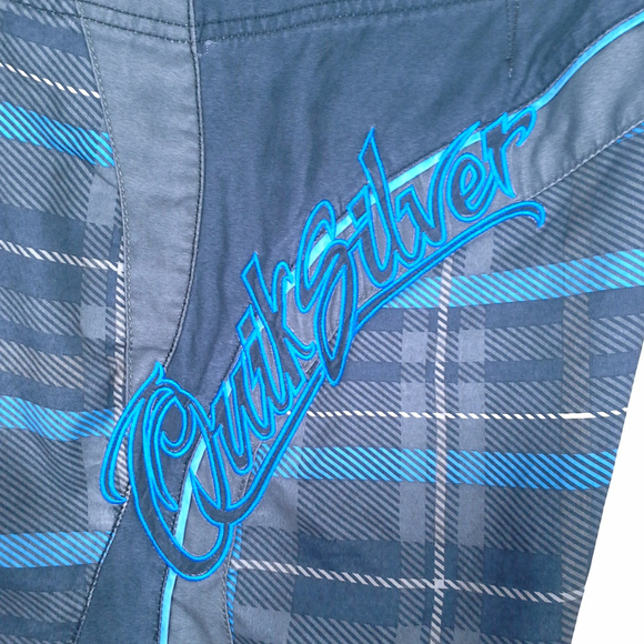 QuikSilver mens board shorts Sz 29 Black gray blue Plaid print Swim trunks Roomy - Picture 7 of 8